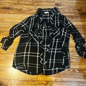 Plaid, black and white button down shirt